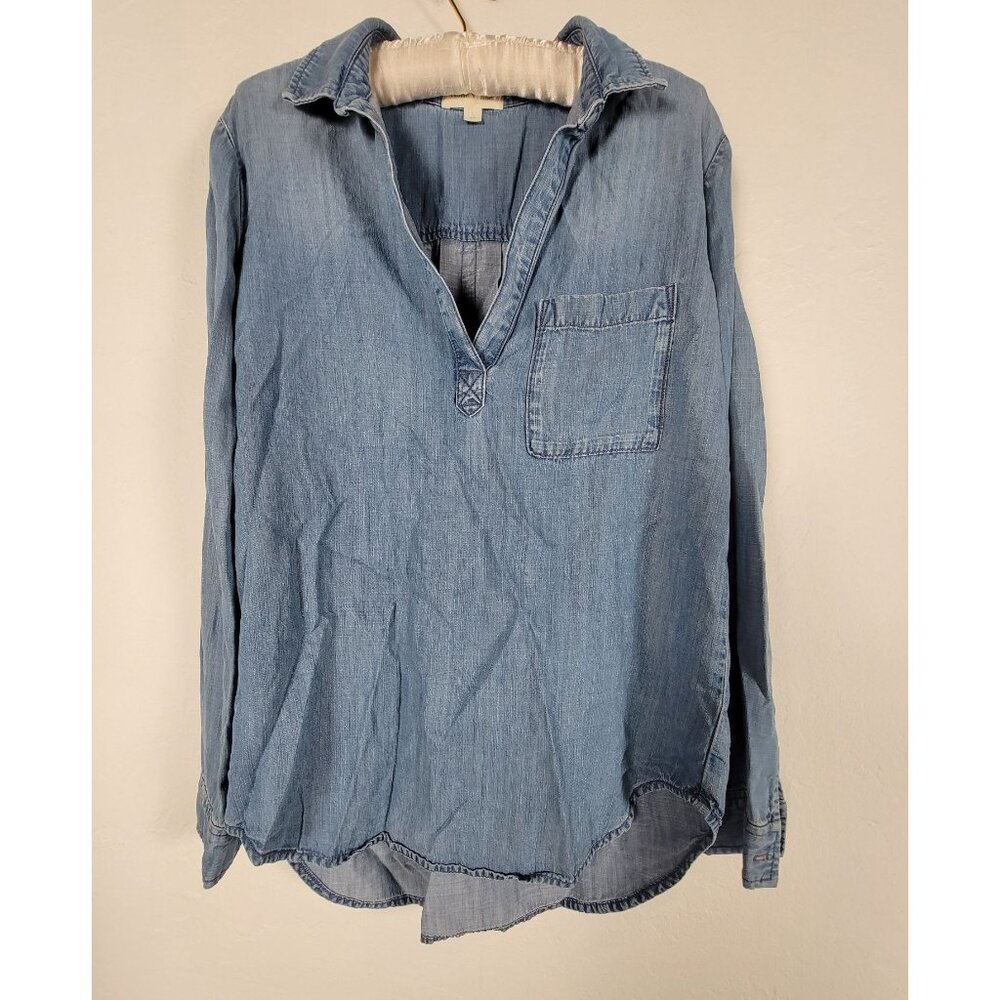 Cloth & Stone Womens Medium Chambray Long Sleeve Popover Shirt Top Blue Casual